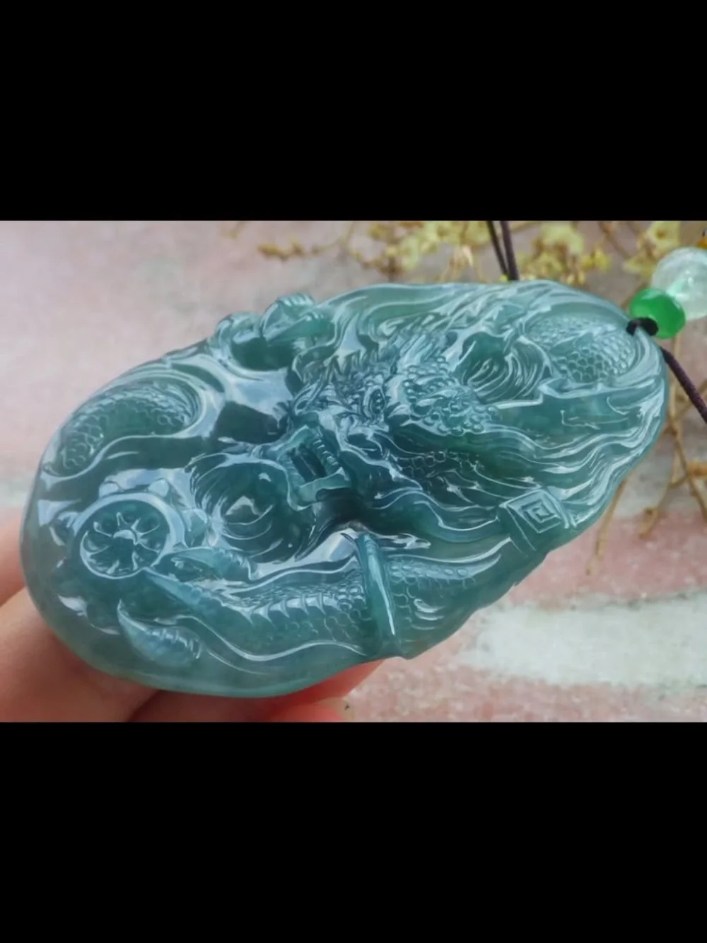 Certificate Jadeite Jade Burma Green Wealth Dragon wheel pendant